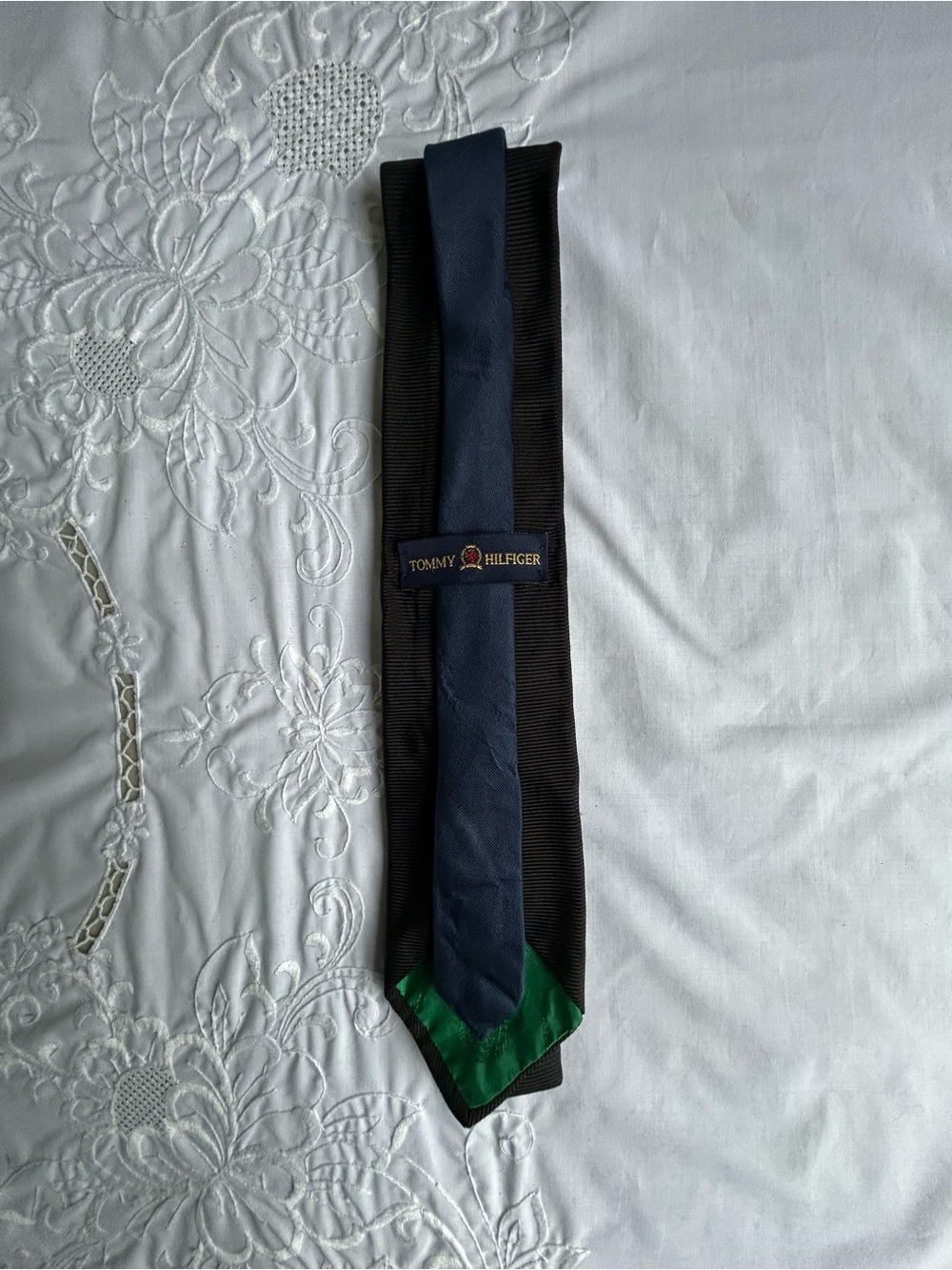 Tommy Hilfiger Black Tie with Blue back & Green Tip - Silk Look